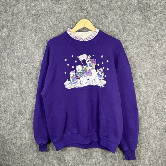 morning sun Tops - Vintage Morning Sun Sweatshirt XL Purple Winter Festival Polar Bear Penguins